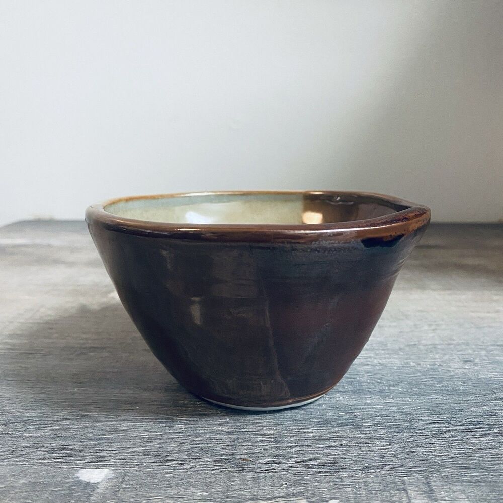 Small Vintage Hand Made Glazed Pottery Artisan Custard Cup Dessert Bowl